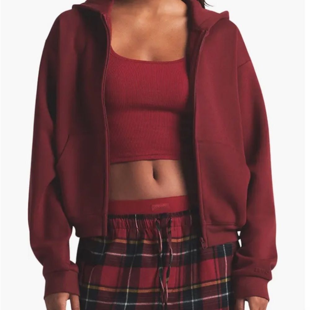New Skims Cotton Fleece Classic Zip Up Hoodie Merlot Small New With Tags